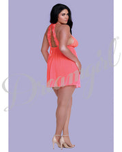 Load image into Gallery viewer, Simply Sexy Stretch Mesh Babydoll W-high Neck &amp; G-string Coral 2x