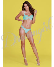 Load image into Gallery viewer, Simply Sexy Silky Microfiber &amp; Lace Underwire Shelf Bra &amp; G-string Vibrant Aqua Lg