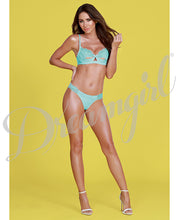 Load image into Gallery viewer, Simply Sexy Silky Microfiber &amp; Lace Underwire Shelf Bra &amp; G-string Vibrant Aqua Sm