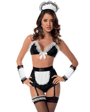 Load image into Gallery viewer, Retro Maid Bra, Arm Bands, Highwaisted Panty Garter Belt, Headpiece &amp; Thigh Highs Black-white O-s