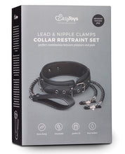 Load image into Gallery viewer, Easy Toys Faux Leather Collar W-nipple Chains - Black