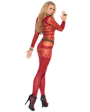 Load image into Gallery viewer, Vivace Long Sleeve Sheer &amp; Opaque Bodystocking W-open Crotch Burgundy O-s