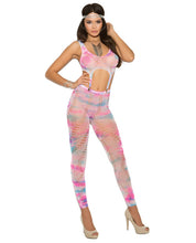 Load image into Gallery viewer, Vivace Crochet Footless Bodystocking W-garter Clip Detail Multi Color O-s