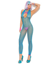 Load image into Gallery viewer, Vivace Crochet Footless Bodystocking W-open Crotch Neon Blue O-s