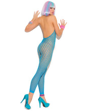 Load image into Gallery viewer, Vivace Crochet Footless Bodystocking W-open Crotch Neon Blue O-s