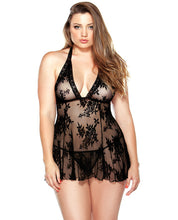 Load image into Gallery viewer, Curve Stretch Lace Chemise &amp; Matching G-string Black 3x-4x