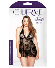 Load image into Gallery viewer, Curve Stretch Lace Chemise &amp; Matching G-string Black 3x-4x