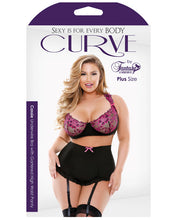 Load image into Gallery viewer, Curve Cassie Underwire Bra W-gartered Skirt &amp; Panty Black-pink 3x-4x