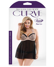 Load image into Gallery viewer, Curve Serena Halter Babydoll &amp; Panty  Black-pink 3x-4x