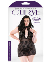 Load image into Gallery viewer, Curve Selena High Neck Floral Lace Dress W-g-string Black 3x-4x