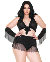 Load image into Gallery viewer, Curve Sassy In The Saddle Collared Top, Skirt, Cuffs, Skirt &amp; Panty Black-white 3x-4x