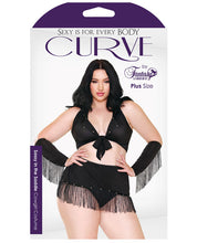 Load image into Gallery viewer, Curve Sassy In The Saddle Collared Top, Skirt, Cuffs, Skirt &amp; Panty Black-white 3x-4x