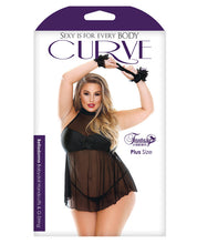 Load image into Gallery viewer, Curve Mesh Babydoll W-g-string &amp; Handcuffs Black 3x-4x