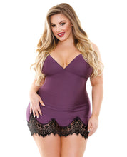 Load image into Gallery viewer, Curve Luxury Microfiber &amp; Lace Chemise W-g-string Purple 1x-2x