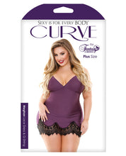Load image into Gallery viewer, Curve Luxury Microfiber &amp; Lace Chemise W-g-string Purple 1x-2x