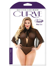 Load image into Gallery viewer, Curve Mesh Collared Bodysuit W-tie Neck Black 1x-2x
