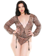 Load image into Gallery viewer, Curve Shiva Long Sleeve Animal Print Teddy W-detachable Garters Leopard 1x-2x