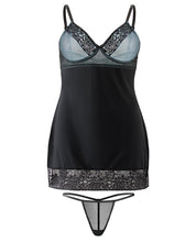 Load image into Gallery viewer, Spring Blue La La Lace Chemise W-slit &amp; G-string Black-blue M-l