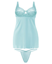 Load image into Gallery viewer, Spring Sweet Pea Underwire Lace Chemise &amp; G-string Aqua L-x
