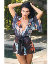 Load image into Gallery viewer, Spring Bahama Mama Tropical Print Mesh Kimono &amp; Panty Black Floral 3x-4x