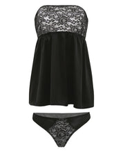 Load image into Gallery viewer, Fall Winter Metallic Lace &amp; Satin Tie Back Babydoll W-panty Black L-xl