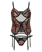 Load image into Gallery viewer, Fall Winter Metallic Lace Bustier W-garters &amp; Panty Red-black L-xl