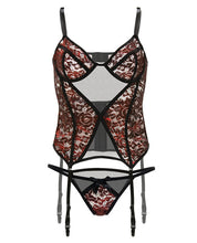 Load image into Gallery viewer, Fall Winter Metallic Lace Bustier W-garters &amp; Panty Red-black 1x-2x