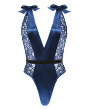Load image into Gallery viewer, Fall Winter Metallic Lace &amp; Satin Shoulder Tie Teddy Sapphire-black 3x-4x