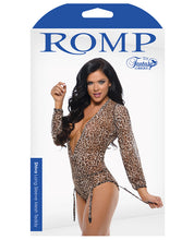 Load image into Gallery viewer, Romp Shiva Long Sleeved Animal Print Teddy W-detachable Garters &amp; Snap Closure Leopard L-xl
