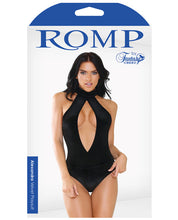 Load image into Gallery viewer, Romp Alexandra Velvet High Neck Halter Teddy W-front &amp; Back Snap Closure Black M-l