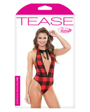 Load image into Gallery viewer, Tease Plaid Collar Tie Bodysuit Red-black M-l