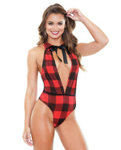 Load image into Gallery viewer, Tease Plaid Collar Tie Bodysuit Red-black S-m