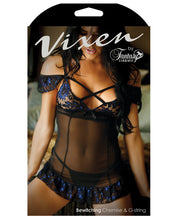 Load image into Gallery viewer, Vixen Bewitching Off Shoulder Cage Chemise W-g-string Black-blue Qn