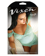 Load image into Gallery viewer, Vixen Between The Sheets Lace Off The Shoulder Chemise &amp; G-string Aqua Qn