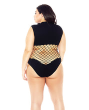 Load image into Gallery viewer, Diamond Net Mid Section Seamless Teddy Black Qn