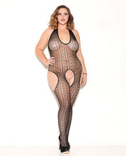 Load image into Gallery viewer, Haltered Patterned Open Crotch Bodystocking Black Qn