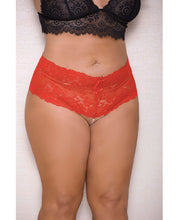 Load image into Gallery viewer, Lace &amp; Pearl Boyshort W-satin Bow Accents Red 1x-2x