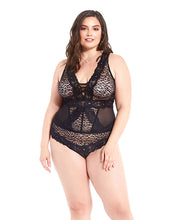 Load image into Gallery viewer, Leopard Mesh &amp; Lace Bustier Set Black 3x