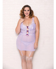 Load image into Gallery viewer, Lace &amp; Mesh Chemise W-lightly Padded Underwire Cups, Garter &amp; G-string Lavender 1x