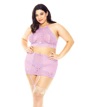 Load image into Gallery viewer, Halter Bra, Garter Skirt &amp; Panty Lilac 2x