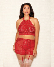 Load image into Gallery viewer, Halter Bra, Garter Skirt &amp; Panty Red 1x