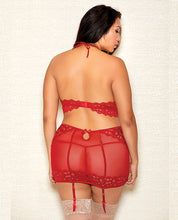 Load image into Gallery viewer, Halter Bra, Garter Skirt &amp; Panty Red 1x