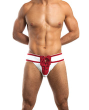 Load image into Gallery viewer, Jack Adams Footballer Lace Up Jockstrap 3" Waistband &amp; Front Lacing White-red Sm