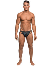 Load image into Gallery viewer, Strapped &amp; Bound Foil Print Strappy Thong Blk-blu S-m