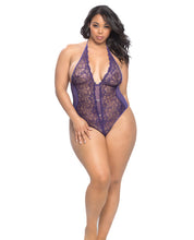 Load image into Gallery viewer, Crotchless Lace Teddy W-rhinestone Detail Purple Qn