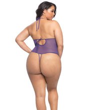 Load image into Gallery viewer, Crotchless Lace Teddy W-rhinestone Detail Purple Qn