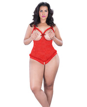 Load image into Gallery viewer, Lace Open Cup &amp; Crotchless Teddy Red Qn