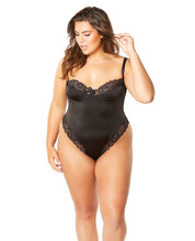 Load image into Gallery viewer, Hi Leg Microfiber &amp; Lace Teddy Black 3x