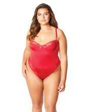 Load image into Gallery viewer, Hi Leg Microfiber &amp; Lace Teddy Red 2x