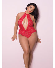 Load image into Gallery viewer, Lace Collared Teddy W-front Keyhole &amp; Open Back Red 3x-4x